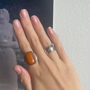 Vintage Boho 70s Orange and Silver Ring